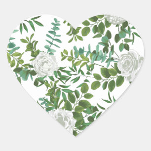 Sticker Cœur White Peony & Rose Floral Mariage