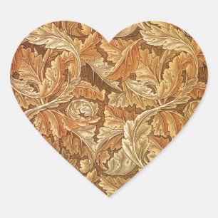 Sticker Cœur William Morris Acanthus Brun Feuilles d'Automne