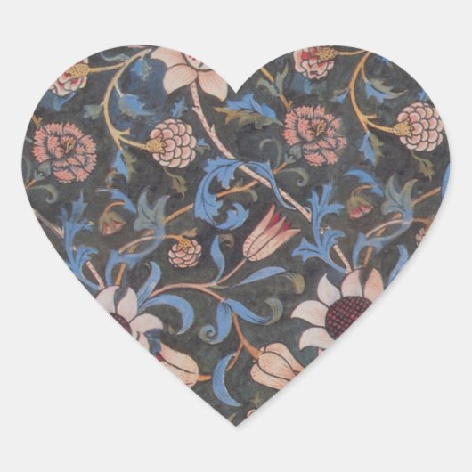 Sticker Cœur William Morris Evenlode Textile Floral Art (Devant)