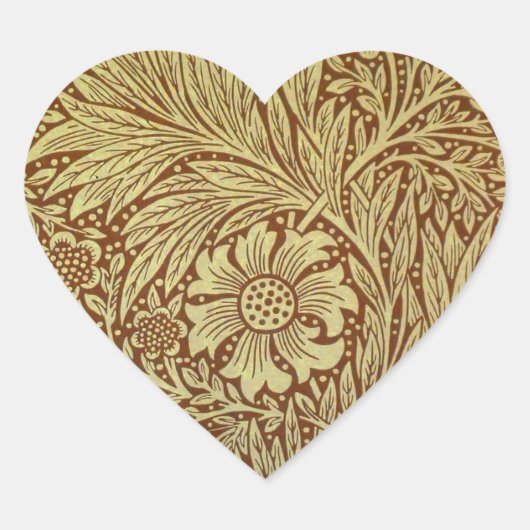 Sticker Cœur William Morris Marigold Motif de fleurs antiques (Devant)