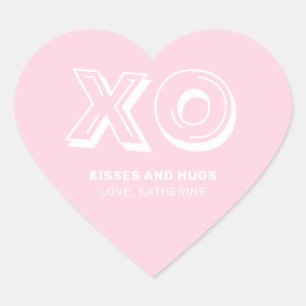 Sticker Cœur XO embrasse et embrasse rose moderne texte personn