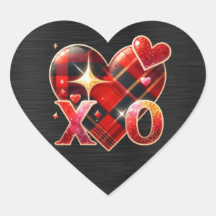 Sticker Cœur XO Heart Love Black Red Plaid
