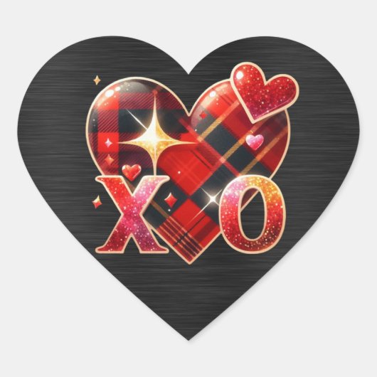 Sticker Cœur XO Heart Love Black Red Plaid (Devant)