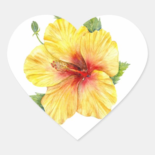 Sticker Cœur Yellow Hibiscus Botanical (Devant)