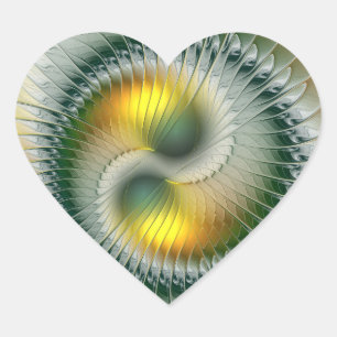 Sticker Cœur Yin Yang Vert Jaune Abstrait Fractal Coloré