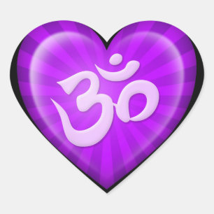 Sticker Cœur Yoga Love Heart Om Purple sur Black