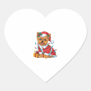 Sticker Cœur Yorkie Xmas Éclairage Père Noël Yorkie Chien Noël