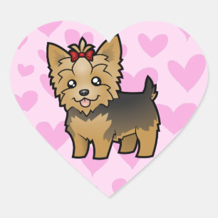Sticker Cœur Yorkshire Terrier Love (cheveux courts avec arc)