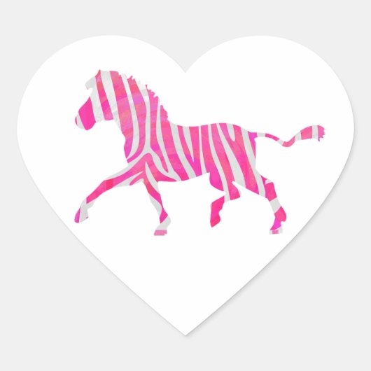 Sticker Cœur Zebra Hot rose et blanc Silhouette (Devant)