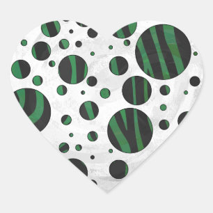 Sticker Cœur Zebra noir et vert Polka point
