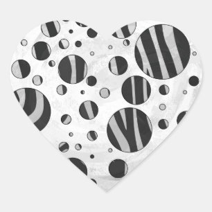 Sticker Cœur Zebra Polka point noir et gris clair