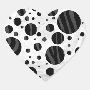 Sticker Cœur Zebra Polka point noir et gris impression
