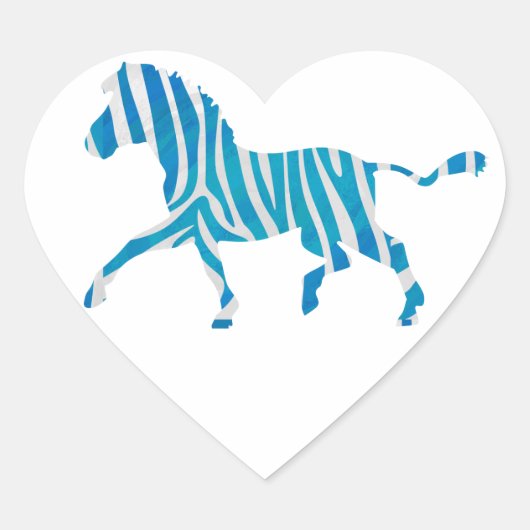 Sticker Cœur Zebra Silhouette Bleu et Blanc (Devant)