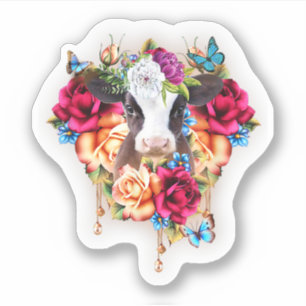 Sticker Coeurs Amusants Laitier Vache Fleur mignonne Anima