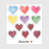 Sticker Coeurs aquarelle. Saint Valentin. Amour. Rouge, ro (Feuille)