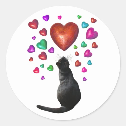 Sticker Coeurs Chat Noir (Devant)