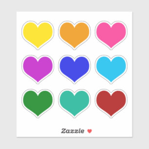 Sticker Coeurs d'amour colorés lumineux Ensemble de 9