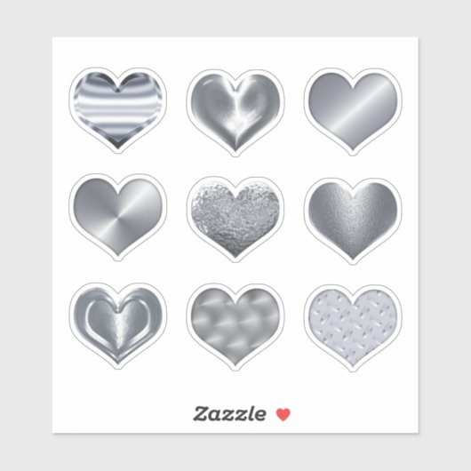 Sticker Coeurs d'argent Faux Metallic Set de 9 Amour (Feuille)