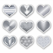 Sticker Coeurs d'argent Faux Metallic Set de 9 Amour (Devant)
