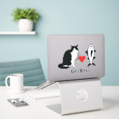 Sticker Coeurs de chat Thon Poisson, Plaisanterie de chat (Ordinateur portable sur le bureau)