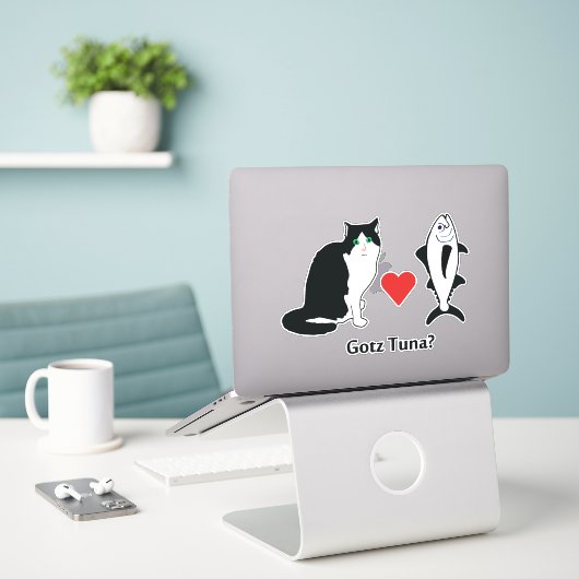 Sticker Coeurs de chat Thon Poisson, Plaisanterie de chat (Ordinateur portable sur le bureau)