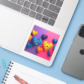 Sticker Coeurs de couleurs vives avec facettes (Ordinateur portable avec iPhone)