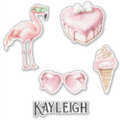 Sticker Coeurs de crème glacée du Flamant rose rose tropic (Devant)