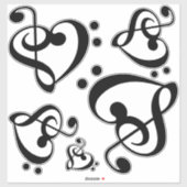 Sticker Coeurs de musique Treble Bass Clef (Feuille)