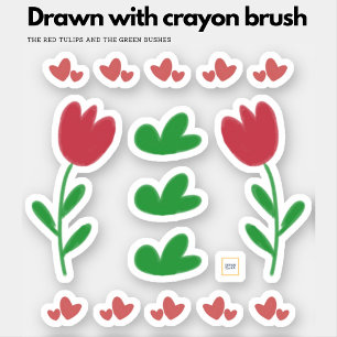 Sticker Coeurs de tulipes florales dans les buissons rouge