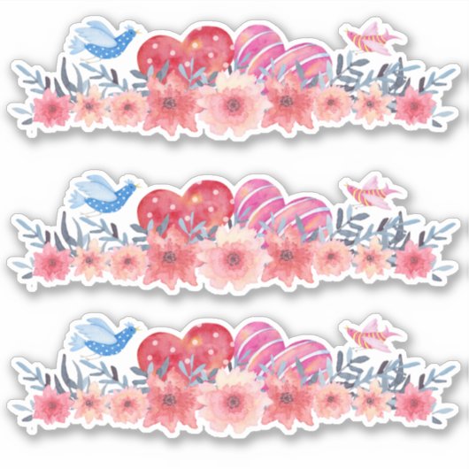 Sticker Coeurs, fleurs, petits oiseaux, si mignons (Devant)