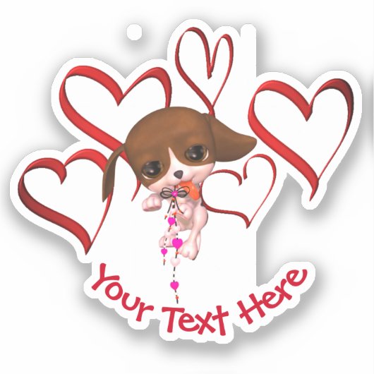 Sticker Coeurs rouges Chiot Cute Personnalisé (Recto)