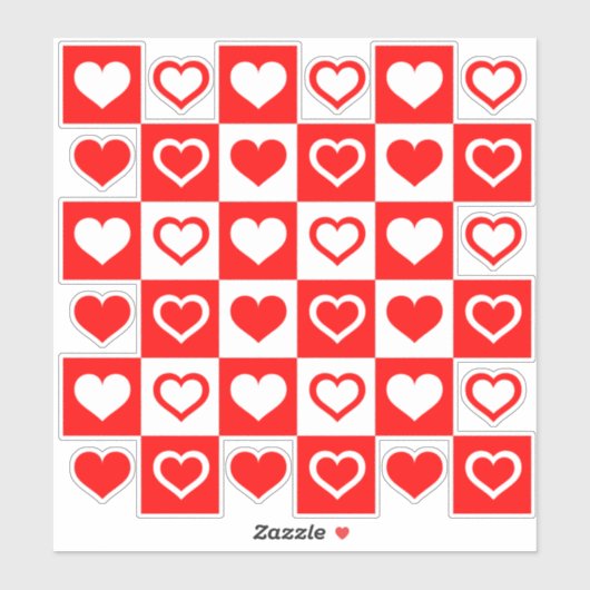Sticker Coeurs rouges et blancs (Feuille)
