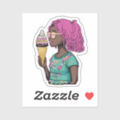 Sticker Coiffeuse rose tenant un cône de crème glacée (Feuille)