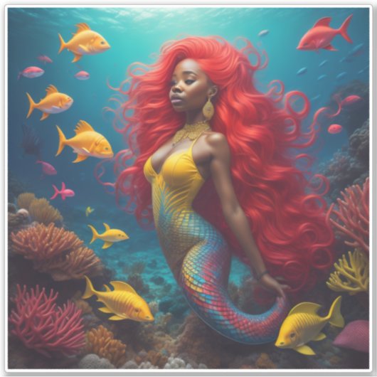 Sticker Coiffure orange de la sirène noire (Devant)