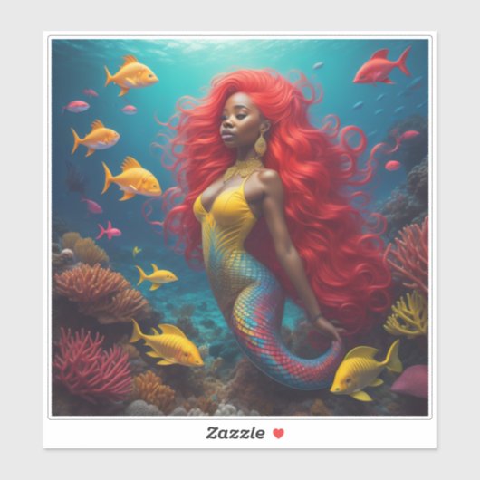 Sticker Coiffure orange de la sirène noire (Feuille)