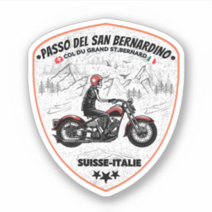 Sticker Col du San Bernardino à moto dans les Alpes suisse