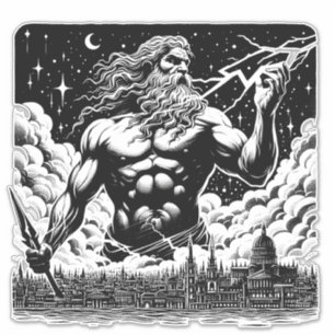 Sticker Colère de Zeus encre illustration mythologie grecq