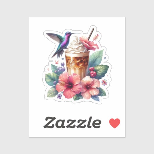 Sticker Colibri & Café glacé (Feuille)