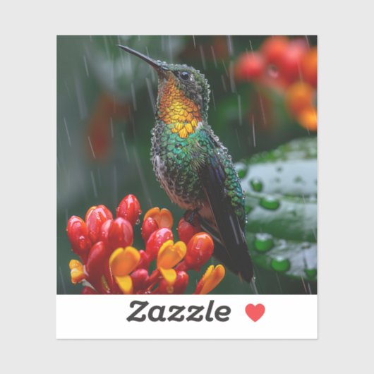 Sticker Colibri perché sur une fleur vive (Feuille)