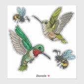 Sticker Colibris et abeilles (Feuille)