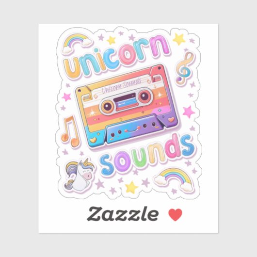 Sticker Collage de cassette de licorne (Feuille)