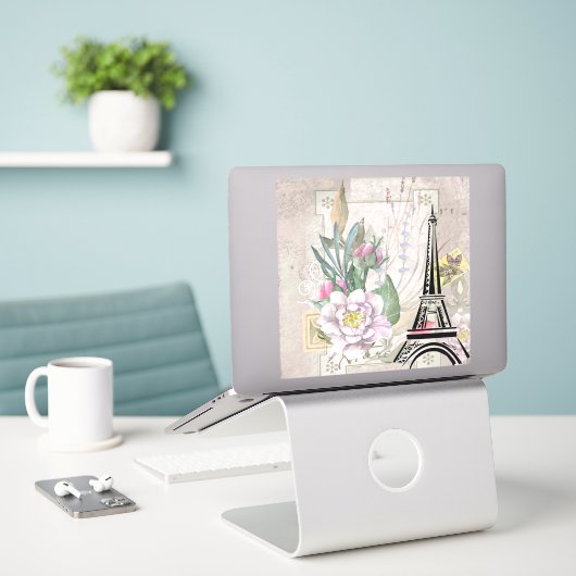 Sticker Collage vintage et tour Eiffel (Ordinateur portable sur le bureau)