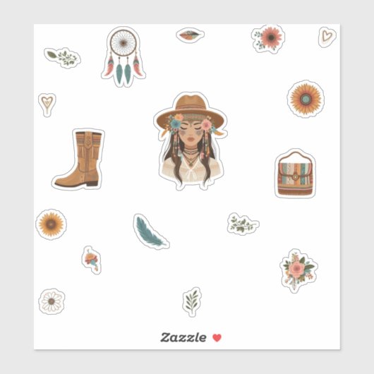 Sticker Collection d'autocollants Boho Chic Girl (Feuille)