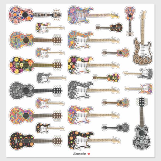 Sticker Collection d'autocollants de guitare acoustique et (Feuille)