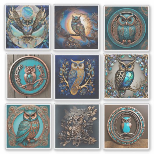 Sticker Collection d'autocollants de hiboux (Devant)