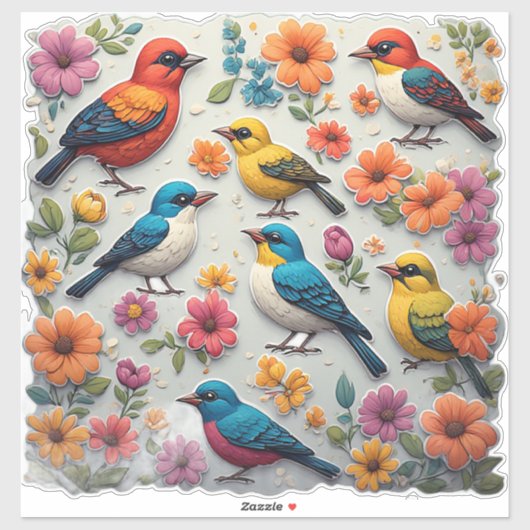 Sticker Collection d'autocollants d'oiseaux colorés mignon (Feuille)