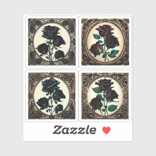 Sticker Collection d'autocollants Roses noirs Art nouveau (Feuille)