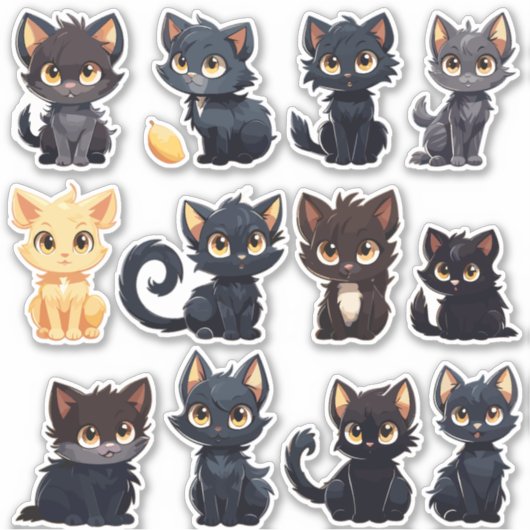 Sticker Collection de chats mignons (12 chats) (Devant)