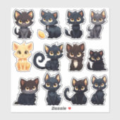 Sticker Collection de chats mignons (12 chats) (Feuille)