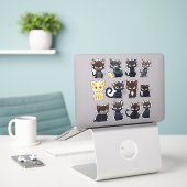 Sticker Collection de chats mignons (12 chats) (Ordinateur portable sur le bureau)